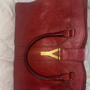 Yves Saint Laurent Red Leather Clutch with Gold Accent